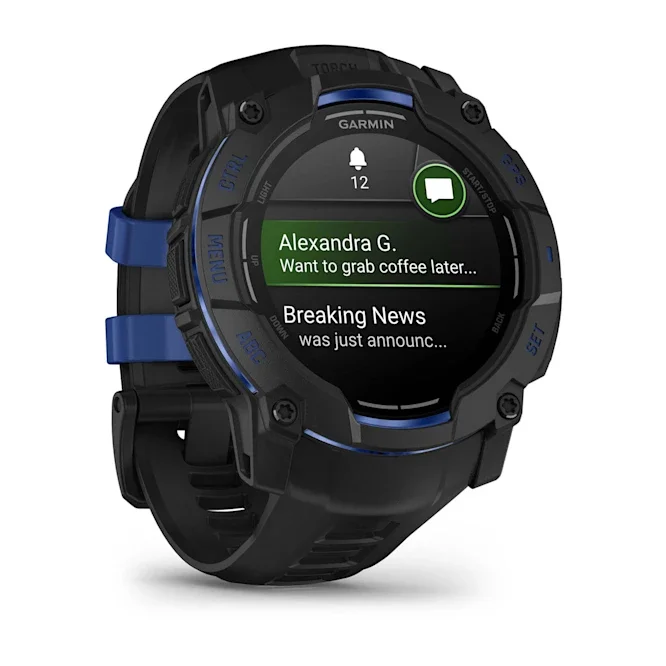 GARMIN Instinct 3 AMOLED Smart Watch - 50 mm, Black with Black/Bolt Blue Band Silicone Band thumbnail